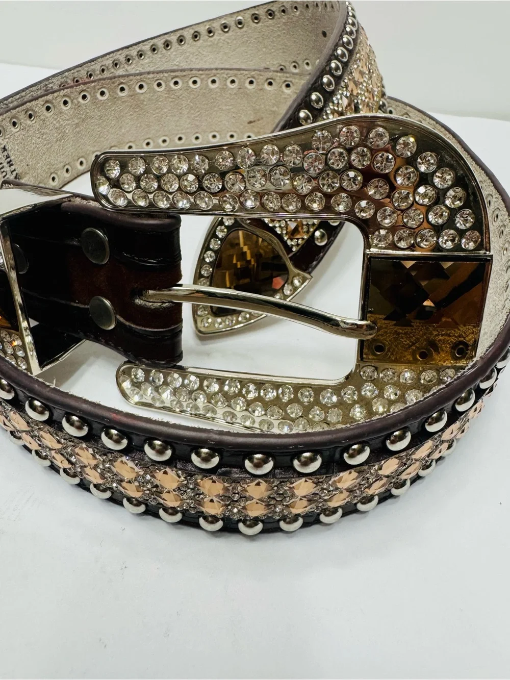 Super Bling Rhinestone Brow Leather Belt XL